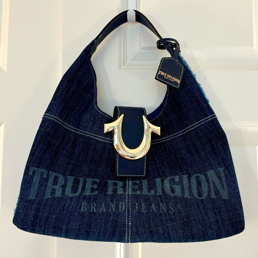 True Religion Denim Gold-Tone Horseshoe Logo Hobo Handbag